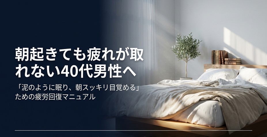 朝起きても疲れが取れない40代男性のための疲労回復マニュアルのタイトルスライド