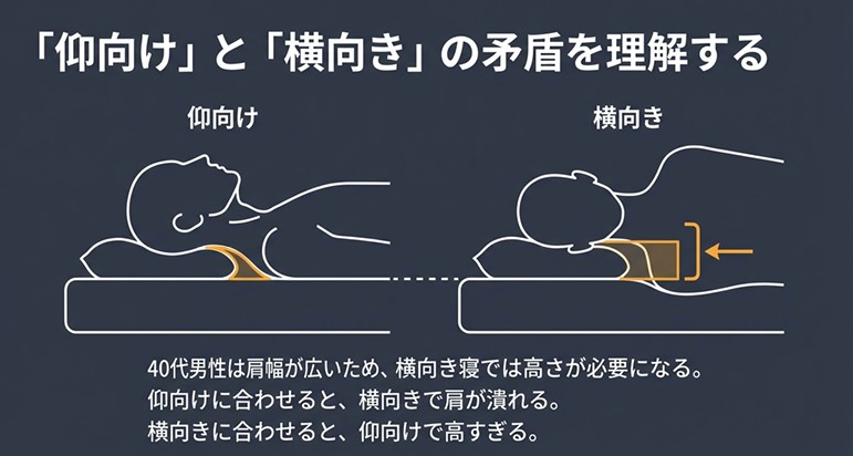 仰向け寝と横向き寝で必要な枕の高さの違い