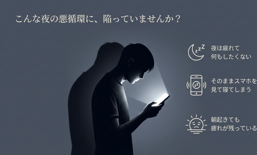悪循環の連鎖は夜の「5分」で断ち切れるというコンセプトイメージ