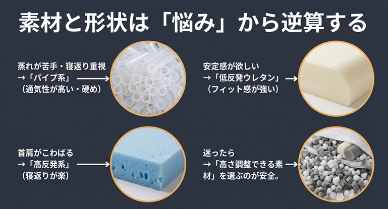 枕の素材の種類 パイプ・ウレタン・ビーズ