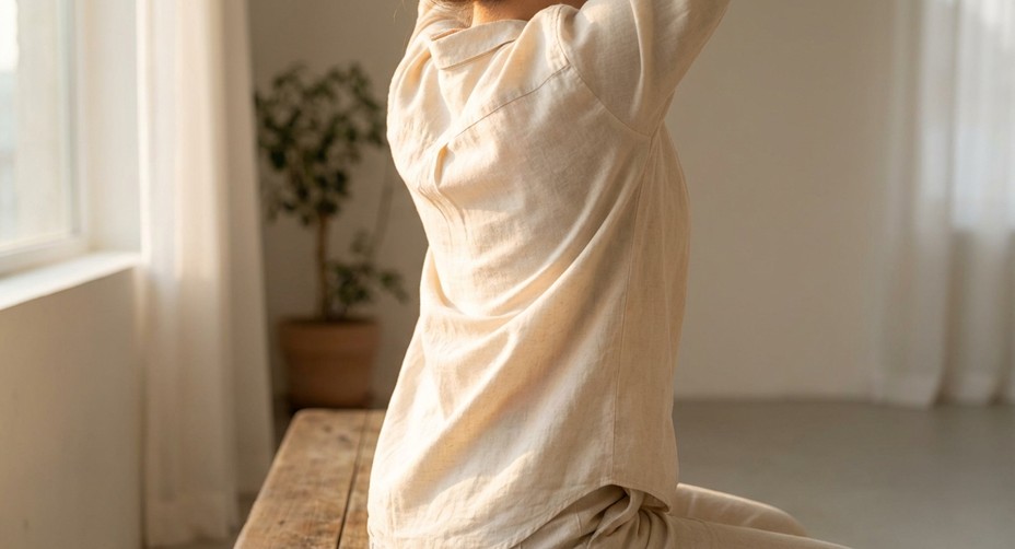 腰に手を当てて背伸びをする女性の写真。腰痛の原因と対処法、病院を受診する目安の解説記事の表紙